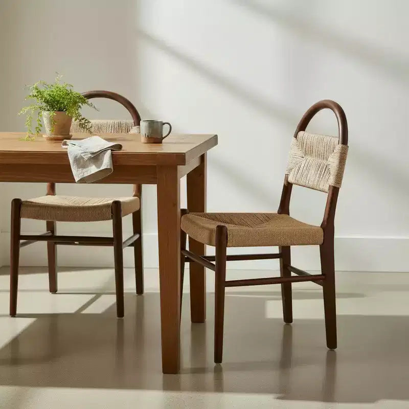 Chaises de salle à manger rustiques en bois d'hévéa tressé