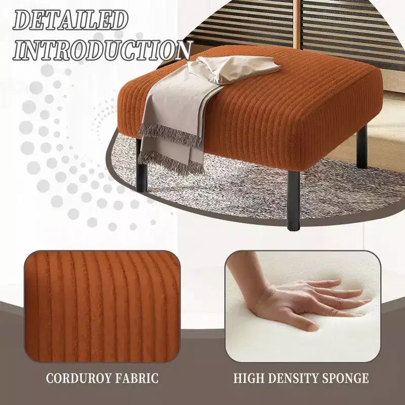 Petit pouf ottoman avec pieds, repose-pieds en velours côtelé, capacité de rangement, tabouret carré rembourré