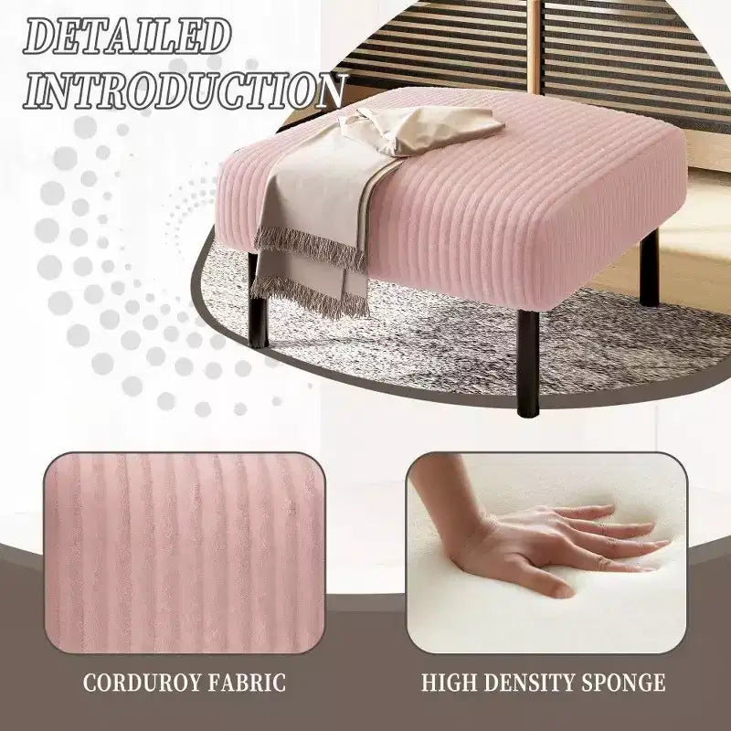 Petit pouf ottoman avec pieds, repose-pieds en velours côtelé, capacité de rangement, tabouret carré rembourré