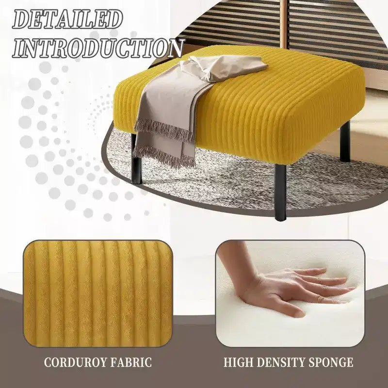 Petit pouf ottoman avec pieds, repose-pieds en velours côtelé, capacité de rangement, tabouret carré rembourré