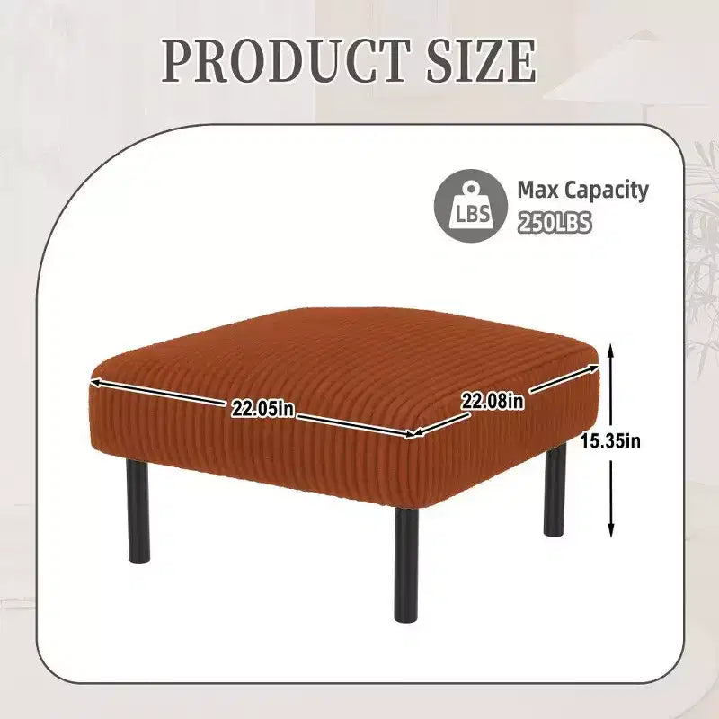 Petit pouf ottoman avec pieds, repose-pieds en velours côtelé, capacité de rangement, tabouret carré rembourré