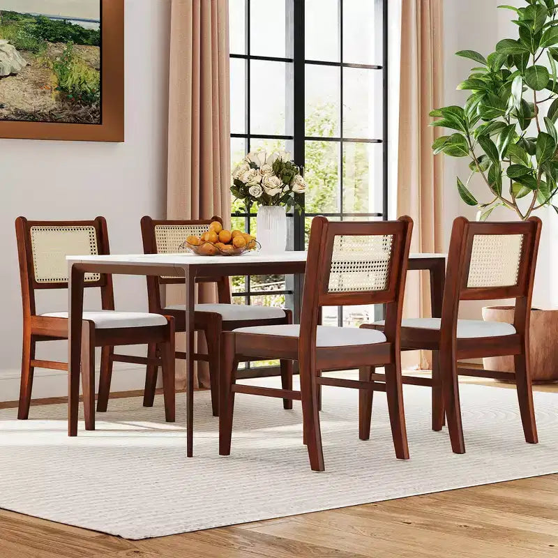 Chaises de salle à manger en rotin Chaises de cuisine rembourrées avec cadre en bois d'hévéa