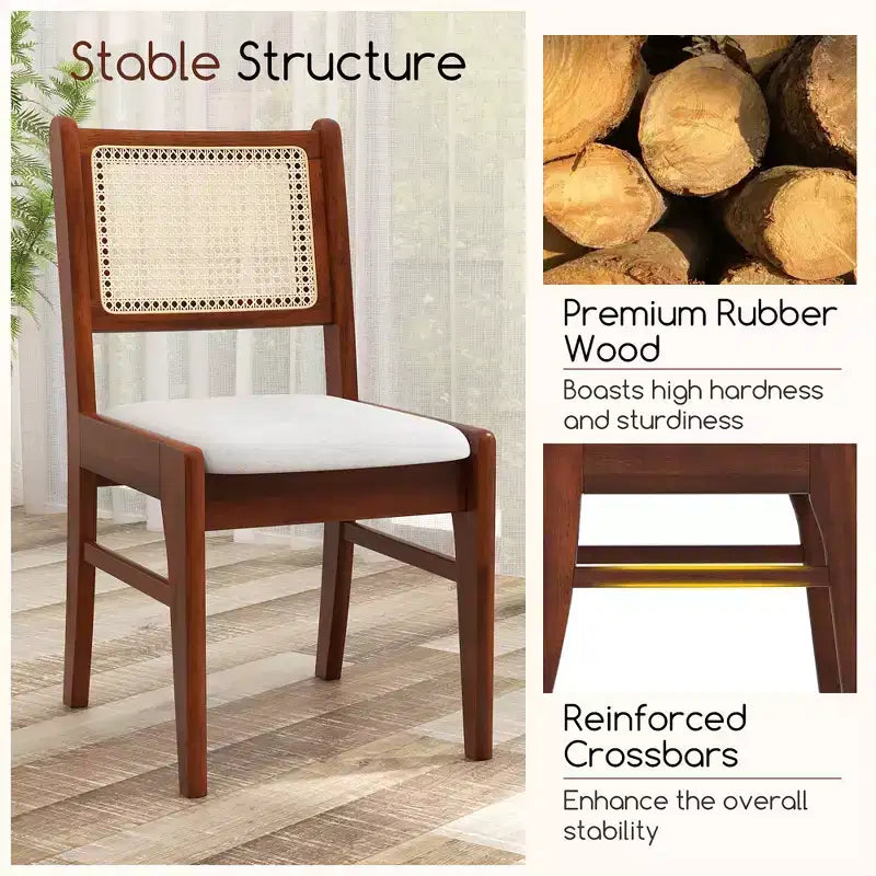 Chaises de salle à manger en rotin Chaises de cuisine rembourrées avec cadre en bois d'hévéa