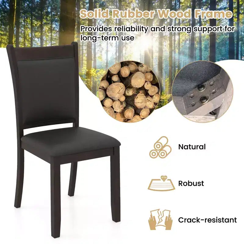 Chaises de salle à manger capitonnées en similicuir avec pieds en bois d'hévéa
