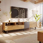 TV Stand for 80 inch TV Storage Cabinet Modern Wood Media Console with Drop Down Doors Entertainment Center for Living room Wood