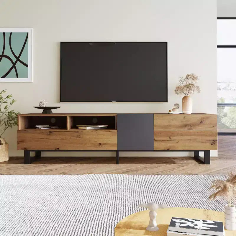 Meuble TV moderne en bois avec abattant
