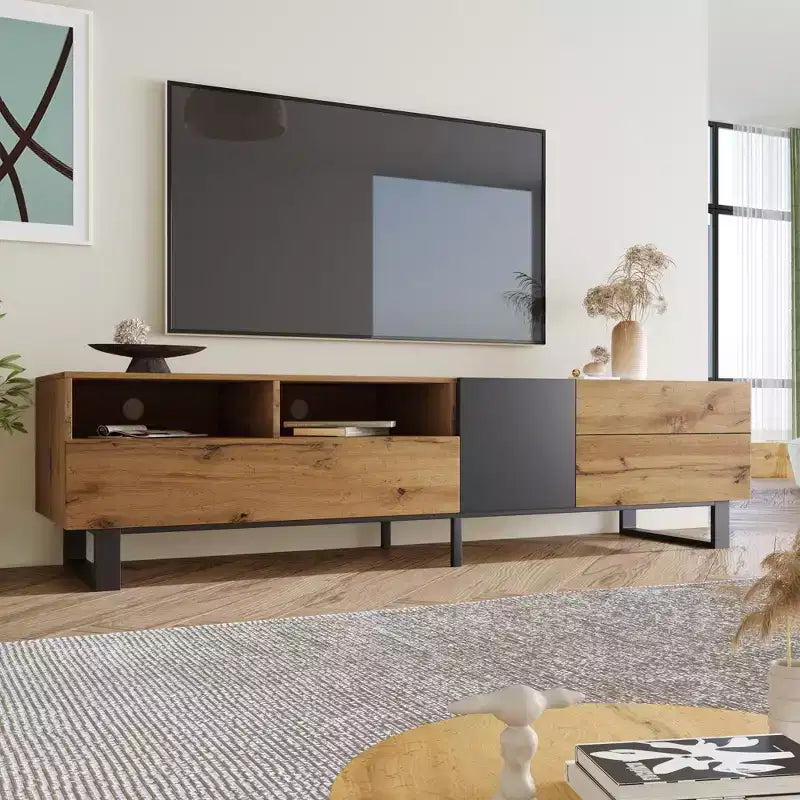 Meuble TV moderne en bois avec abattant