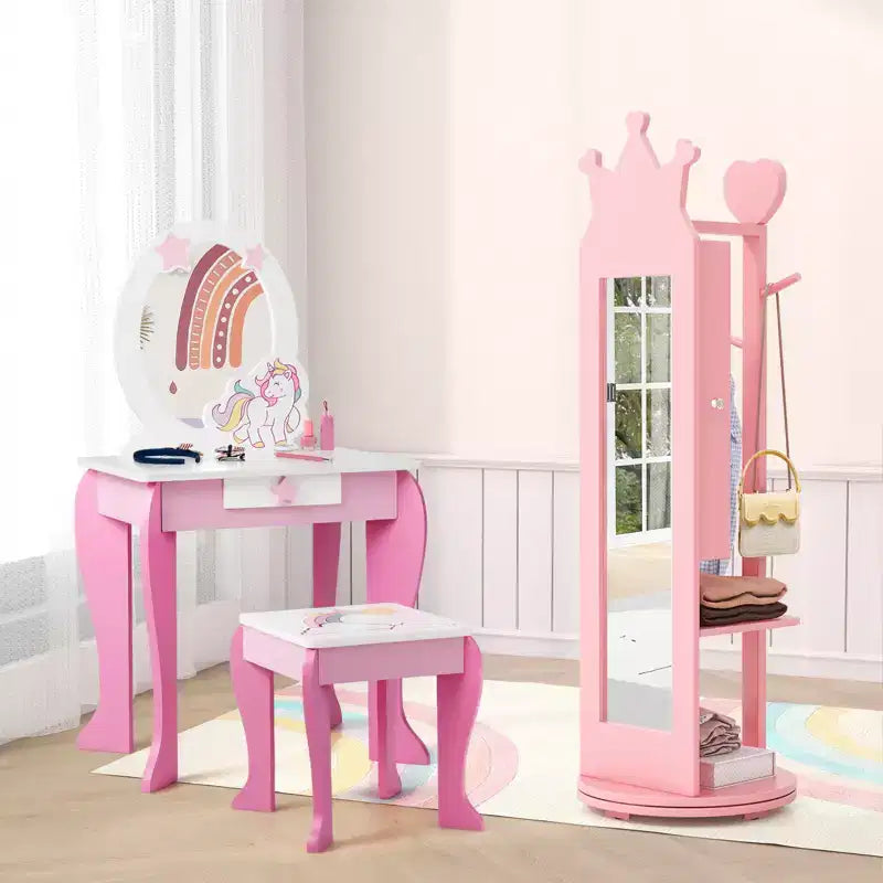 Support de rangement pour bijoux d'enfant avec miroir pleine longueur