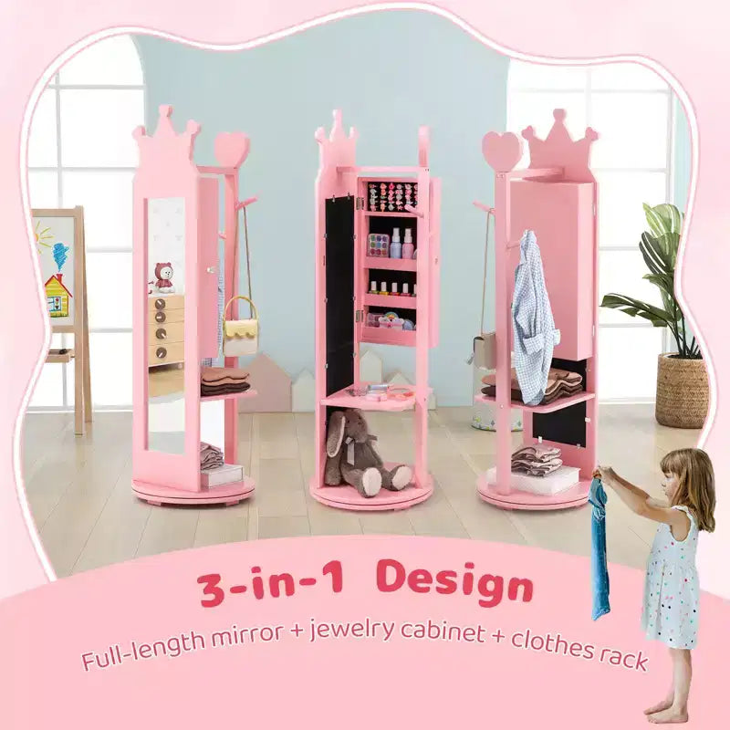 Support de rangement pour bijoux d'enfant avec miroir pleine longueur