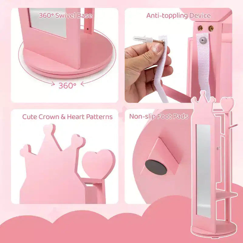 Support de rangement pour bijoux d'enfant avec miroir pleine longueur