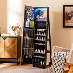 Armoire à bijoux avec lumières 3 couleurs, étagères réglables et roulettes