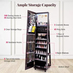 Armoire à bijoux avec lumières 3 couleurs, étagères réglables et roulettes