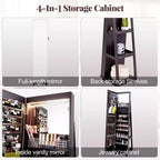 Armoire à bijoux avec lumières 3 couleurs, étagères réglables et roulettes