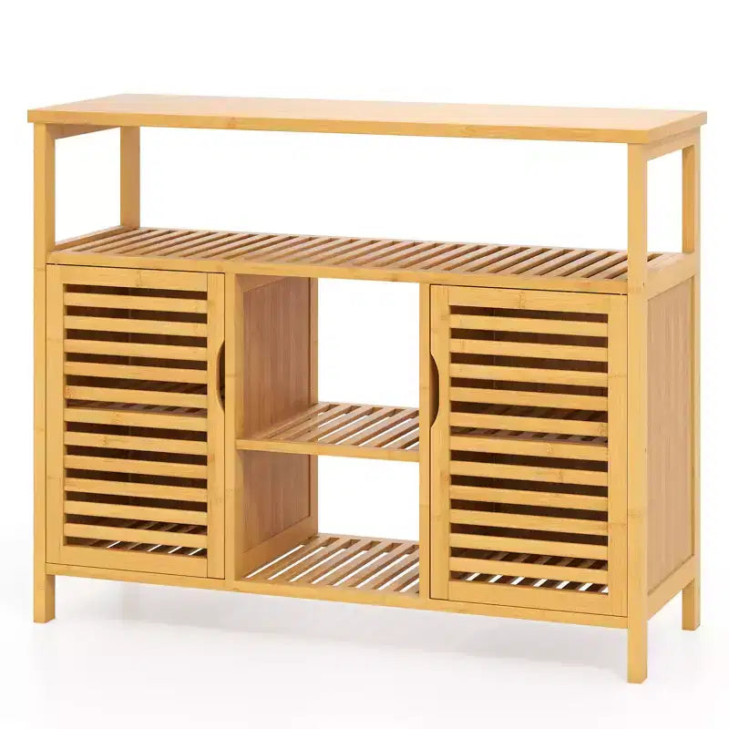 Meuble de rangement 2 portes en bambou pour salle de bain avec étagères