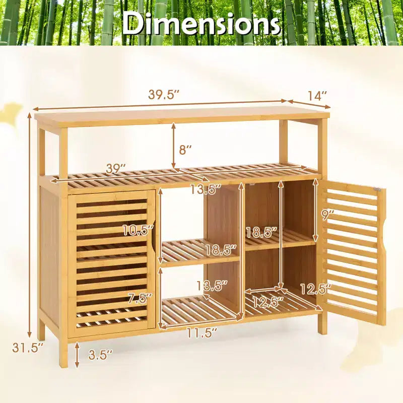 Meuble de rangement 2 portes en bambou pour salle de bain avec étagères