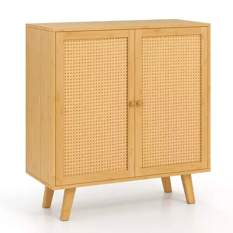 Bahut buffet en bambou avec portes en rotin PE Armoire de cuisine autoportante
