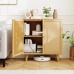 Bahut buffet en bambou avec portes en rotin PE Armoire de cuisine autoportante