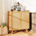 Bahut buffet en bambou avec portes en rotin PE Armoire de cuisine autoportante