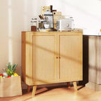 Bahut buffet en bambou avec portes en rotin PE Armoire de cuisine autoportante
