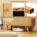 Bahut buffet en bambou avec portes en rotin PE Armoire de cuisine autoportante