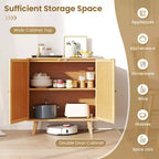 Bahut buffet en bambou avec portes en rotin PE Armoire de cuisine autoportante