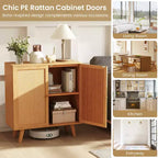 Bahut buffet en bambou avec portes en rotin PE Armoire de cuisine autoportante