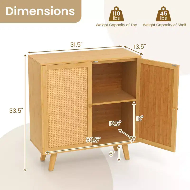 Bahut buffet en bambou avec portes en rotin PE Armoire de cuisine autoportante
