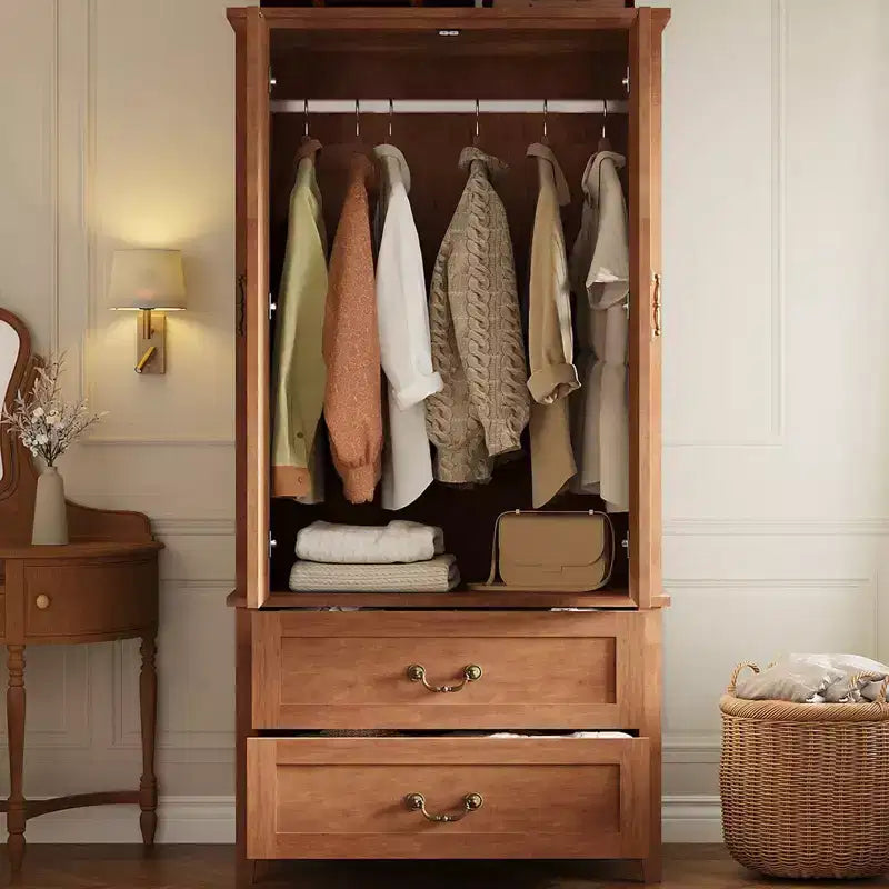 Armoire-penderie en bois avec 2 tiroirs de rangement