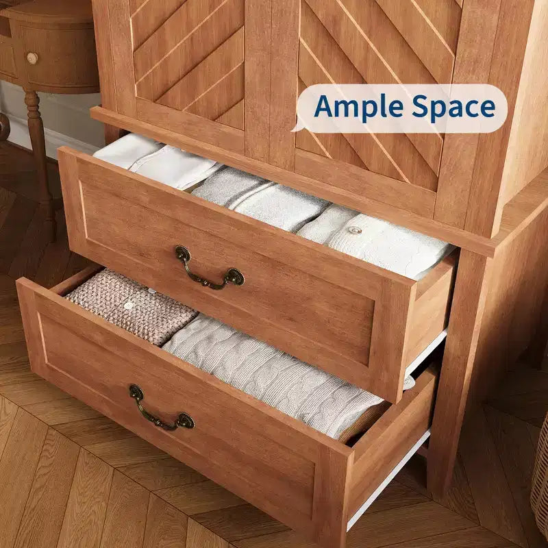 Armoire-penderie en bois avec 2 tiroirs de rangement