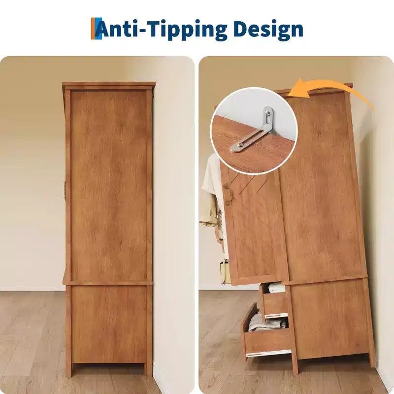 Armoire-penderie en bois avec 2 tiroirs de rangement