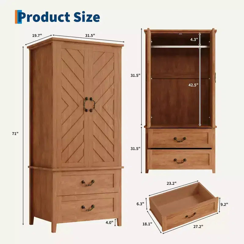 Armoire-penderie en bois avec 2 tiroirs de rangement