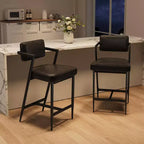 Bar Stools Set of 2 Tall Bar Chairs with Thick Cushion & Thickened Metal Legs Upholstered Counter Height Bar Stools w/Backrest and Footrest