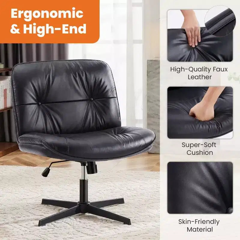 Siège de bureau sans roulettes, avec assise pivotante sans accoudoirs pour s'asseoir les jambes croisées