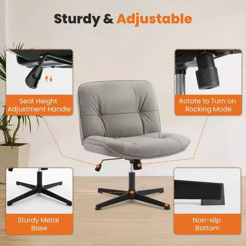 Siège de bureau sans roulettes, avec assise pivotante sans accoudoirs pour s'asseoir les jambes croisées