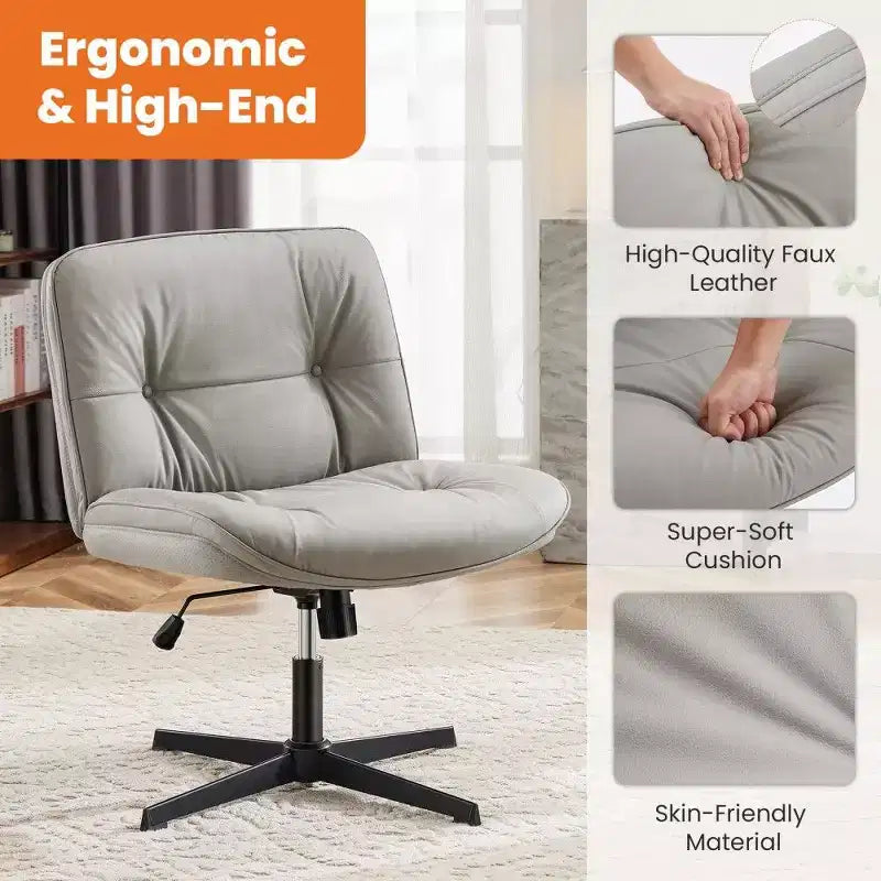 Siège de bureau sans roulettes, avec assise pivotante sans accoudoirs pour s'asseoir les jambes croisées