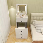Coiffeuse avec miroir LED escamotable réglable, grand rangement et roulettes mobiles