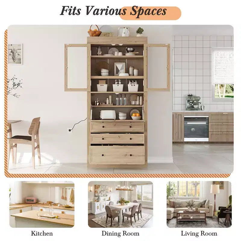 Armoire de cuisine autoportante, meuble de rangement haut