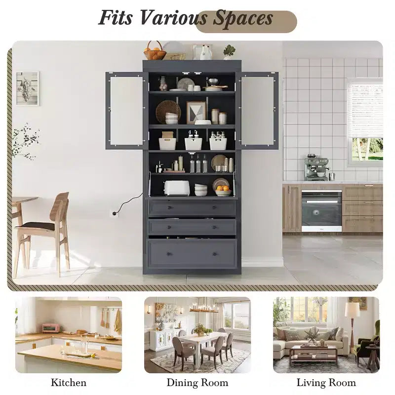 Armoire de cuisine autoportante, meuble de rangement haut