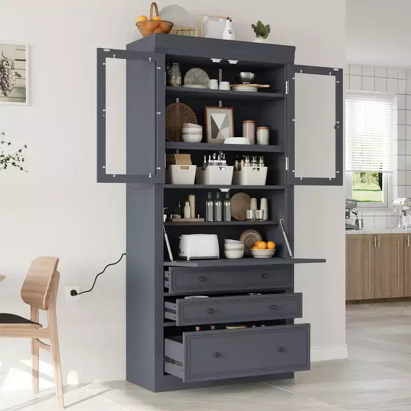 Whisen 78 Freestanding Kitchen Pantry Tall Cupboard Storage Cabinet with Adjustable Shelves 3-Drawers
