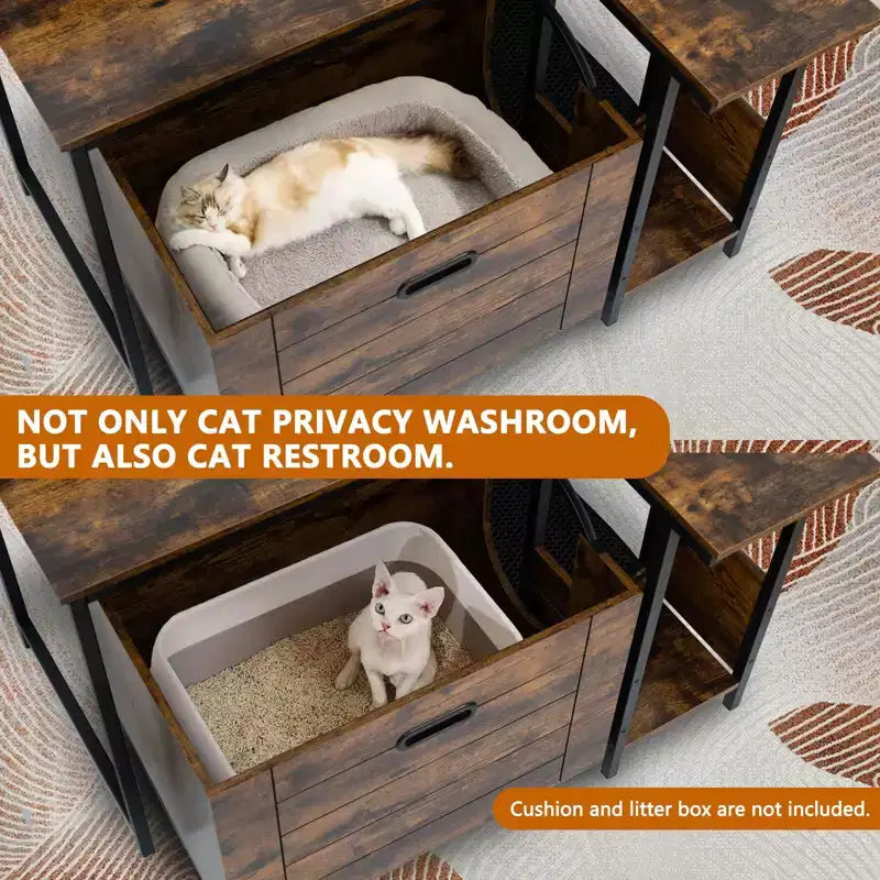 Meuble cache-litière d'angle pour chat en PVC avec support pour plantes
