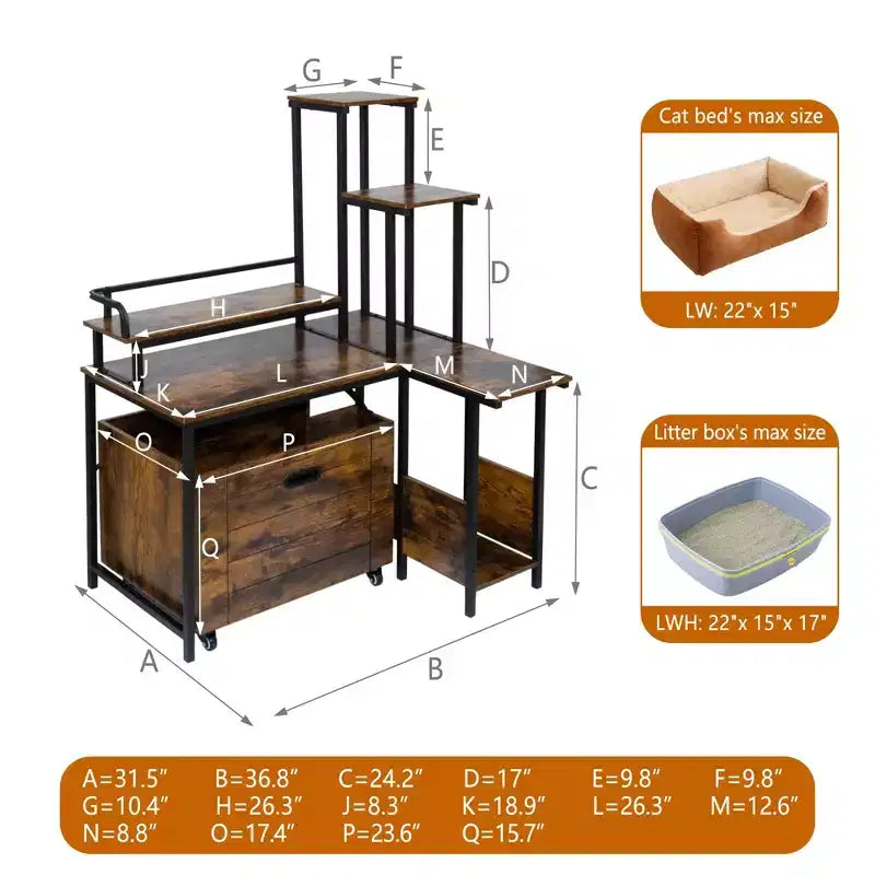 Meuble cache-litière d'angle pour chat en PVC avec support pour plantes