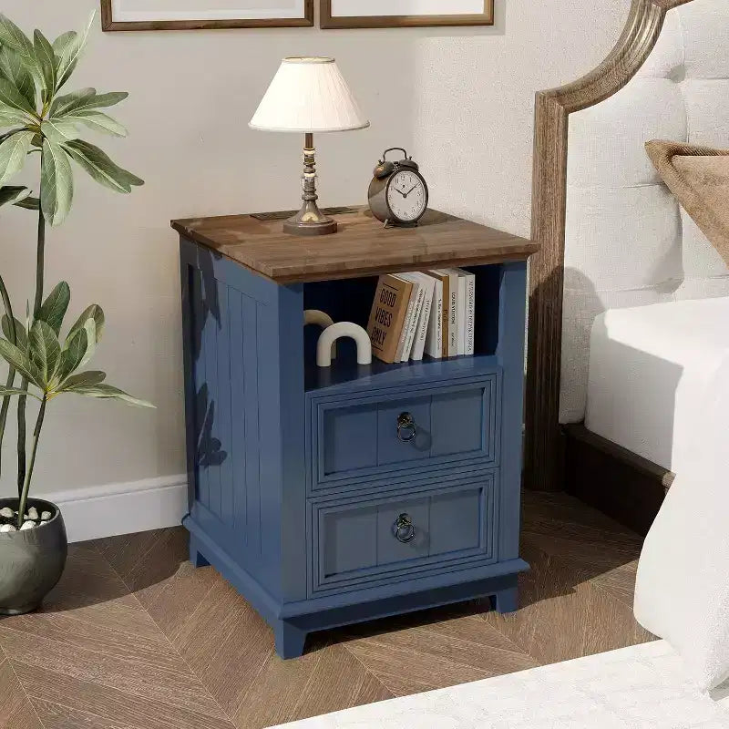 18 Wood Nightstand Modern Fluted Night Stand Two Drawer Filing Cabinet with Shelf Bedside End Table for Living Room