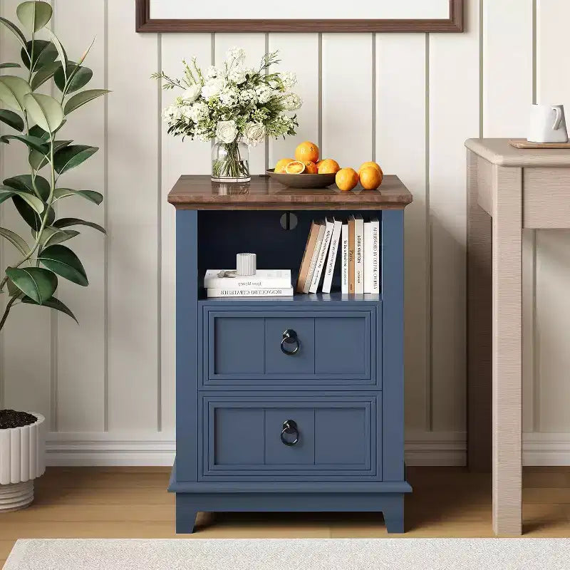 Table de chevet en bois avec cannelures modernes, meuble de rangement à deux tiroirs