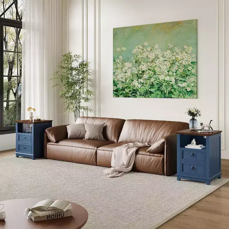 Table de chevet en bois avec cannelures modernes, meuble de rangement à deux tiroirs