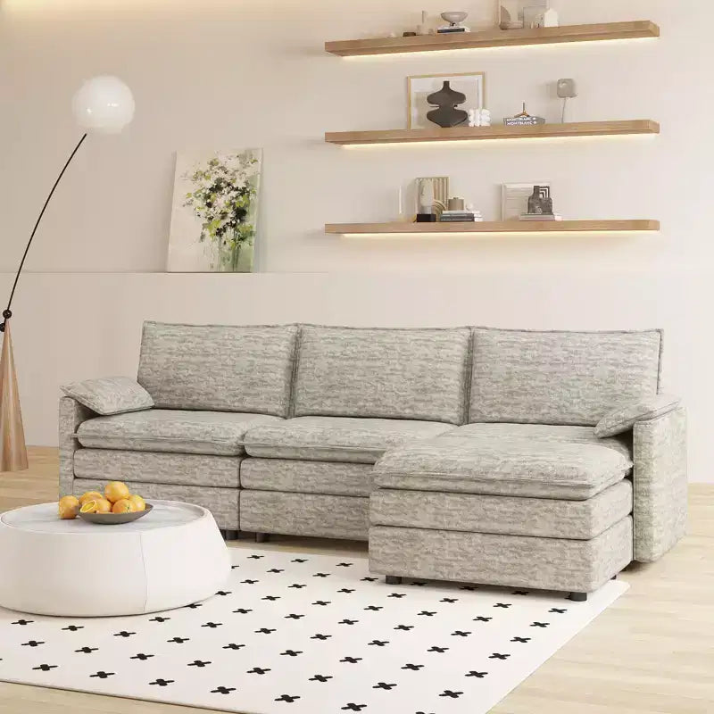 108 Modular Sectional Cloud Couch Comfy Cloud Couch with Movable Ottoman Modern Chenille L Shaped Modular Sofa Ottoman Sectional Sofa for Apartment