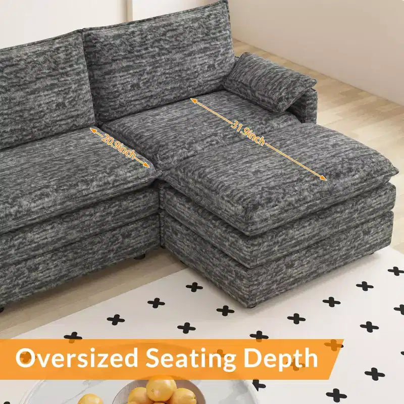 Canapé nuage confortable, canapé modulaire en L moderne en chenille