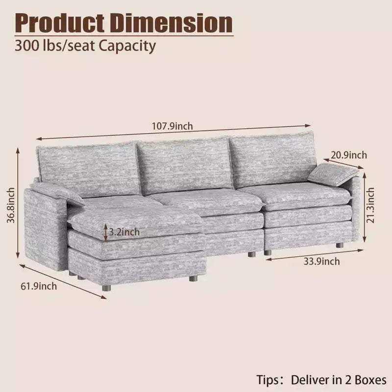 Canapé nuage confortable, canapé modulaire en L moderne en chenille