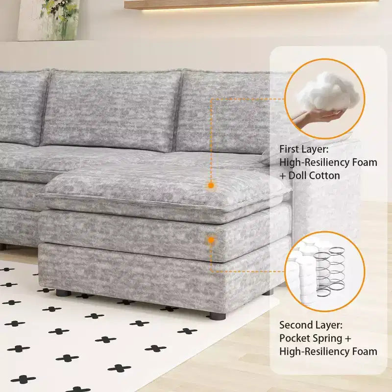 Canapé nuage confortable, canapé modulaire en L moderne en chenille