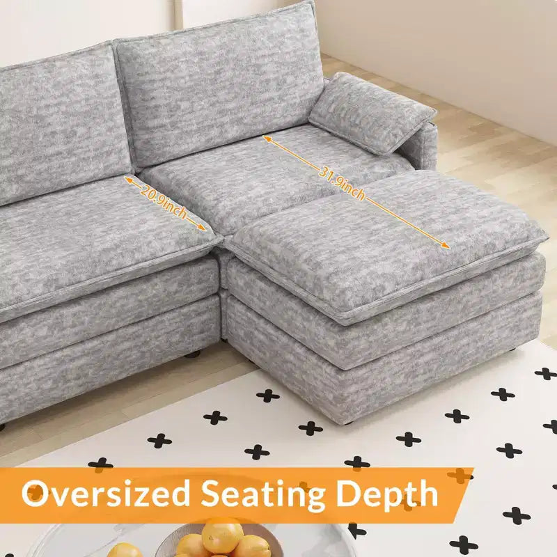 Canapé nuage confortable, canapé modulaire en L moderne en chenille