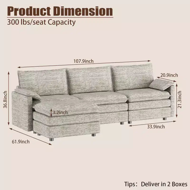 Canapé nuage confortable, canapé modulaire en L moderne en chenille